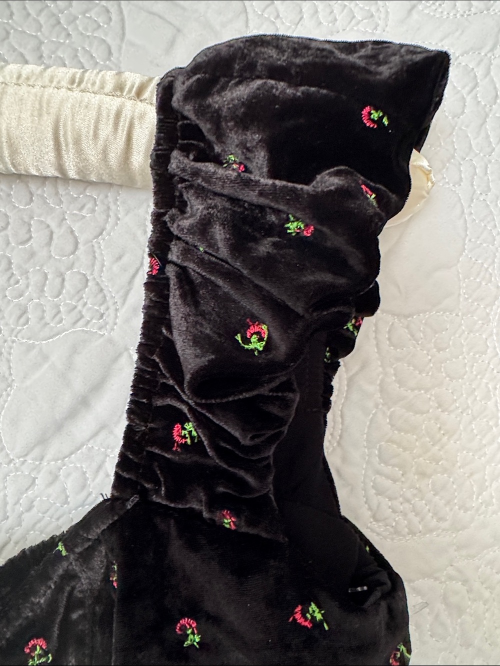 Free People Black Velvet Tank with Red & Green Floral Embroidery XS - Picture 5 of 8